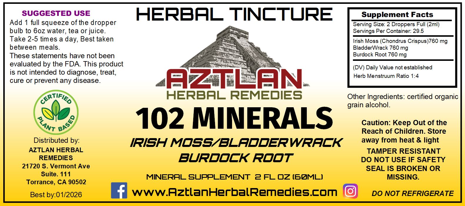 102 Minerals Tincture Irish Moss /Bladderwrack /Burdock Root 2oz