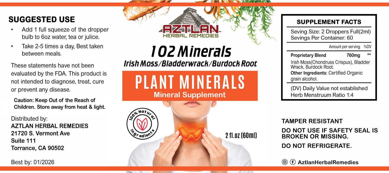 102 Minerals Tincture Irish Moss /Bladderwrack /Burdock Root 2oz