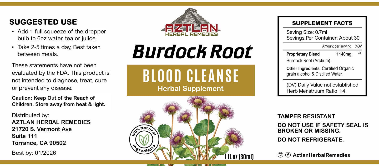 Burdock Root Tincture 1oz
