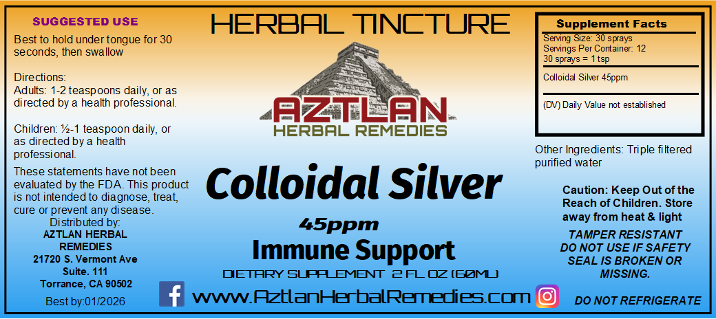 Colloidal Silver 45ppm 2oz spray – Aztlan Herbal Remedies